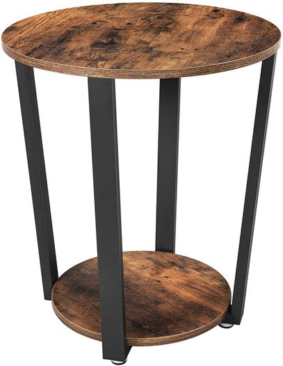 _Round Coffee Table, Sofa Table with Steel Frame, 50 x 50 x 57 cm, Robust, Easy Assembly, Table for Living Room, Bedroom, Industrial Design, Vintage Brown/Black