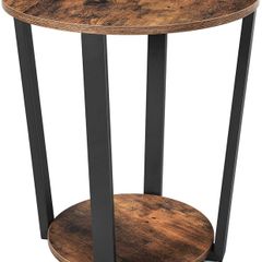 _Round Coffee Table, Sofa Table with Steel Frame, 50 x 50 x 57 cm, Robust, Easy Assembly, Table for Living Room, Bedroom, Industrial Design, Vintage Brown/Black