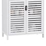 Bathroom Floor Storage Cabinet, Freestanding Bamboo Side Storage Organizer with Double Doors and Open Shelves, Space Saving Small Kitchen Cupboard, Whit Image 3