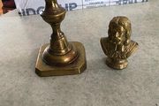 2 BRASS ITMEES-1- Primitive Antique Early Country Brass Push Up 9.5 INCHES Candlestick55.00 euro. 2- Brass Oliver Plunkett Tapper or papper wighte 60.00 euro.