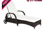 Garden Rattan Furniture Single Sun Lounger Recliner Bed Reclining Chair Patio Outdoor Wicker Weave Adjustable Headrest with Fire Retardant Cushion (FREE SHIPPING)