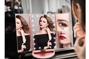 Illuminated Makeup Mirror, Trifold Vanity Mirror with 1X / 2X / 3X Magnification, Natural Looking LEDs, Touch Screen, Rechargeable Mirror