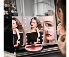 Illuminated Makeup Mirror, Trifold Vanity Mirror with 1X / 2X / 3X Magnification, Natural Looking LEDs, Touch Screen, Rechargeable Mirror