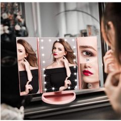 Illuminated Makeup Mirror, Trifold Vanity Mirror with 1X / 2X / 3X Magnification, Natural Looking LEDs, Touch Screen, Rechargeable Mirror