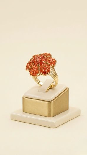 Silver D'joy 1.88 Ct Floral Opal Ring in 18K Yellow Gold Vermeil