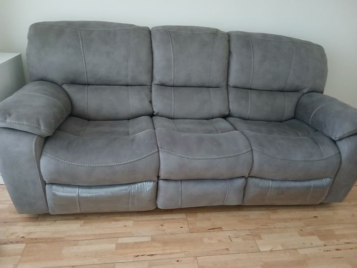 3 Seater Grey Suede Fabric Reclining Sofa - Bradford
