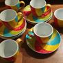Vibrant Hand-Painted Espresso Cup & Saucer Set (6-Piece) Image 8