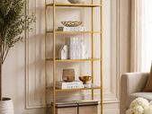 Glass Display Shelf 6 Tier Gold Metal Bookcase Tempered Glass Storage Unit