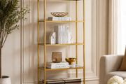 Glass Display Shelf 6 Tier Gold Metal Bookcase Tempered Glass Storage Unit