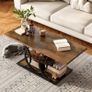 Coffee Table with Storage Industrial 3 Tier Center Living Room Table Farmhouse Wooden Rectangle Cocktail Tea Table for Office Bedroom Elegant Round Metal Frame (Rustic Brown) Image 3