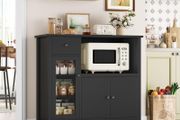 Kitchen Cabinet with Worktop, Sideboard Kitchen with Microwave Shelf, Buffet Cabinet with 1 Drawer, 3 Doors, Adjustable Shelves, for Kitchen, Dining Room, Living Room, Black