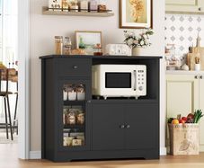 Kitchen Cabinet with Worktop, Sideboard Kitchen with Microwave Shelf, Buffet Cabinet with 1 Drawer, 3 Doors, Adjustable Shelves, for Kitchen, Dining Room, Living Room, Black