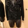 Women's Cardigan Black Organza Floral Trim Image 5