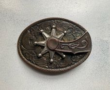 Rare Vintage 80s Country & Western Buckle belt with rotating spur's rowel