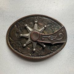 Rare Vintage 80s Country & Western Buckle belt with rotating spur's rowel