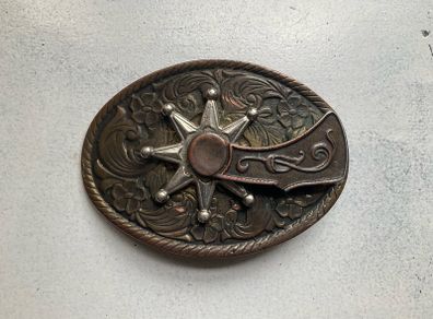 Rare Vintage 80s Country & Western Buckle belt with rotating spur's rowel