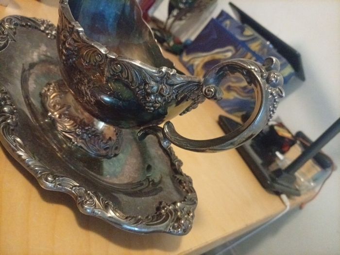 Reed&Barton silver p. Gravy Boat / Sauce Boat with Attached Underplate