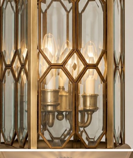 Large Ornate Brass & Glass Hall Pendant Light 70cm
