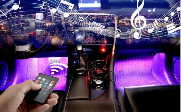 25312 Car RGB LED Strip Interior Light Multicolor Music Atmosphere Sound Active Foot LED Light Strip LED Lighting with USB Cigar Port