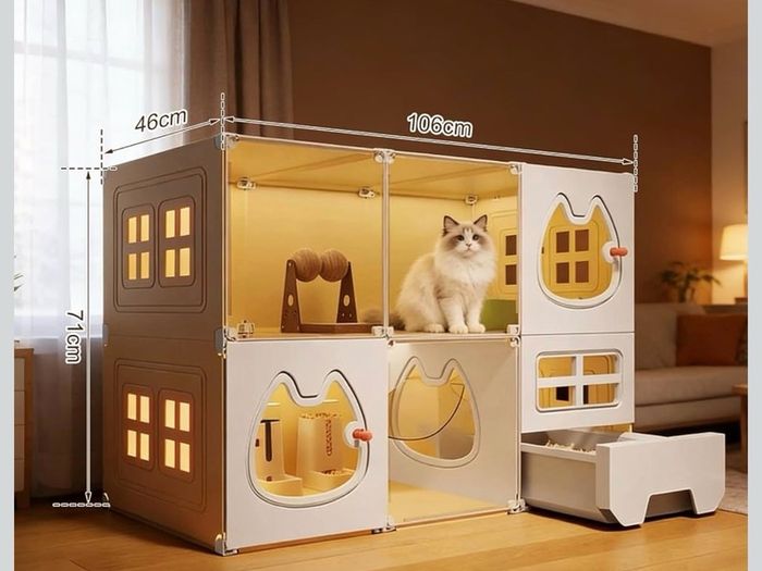 2 Tiers Cat Cages Indoor Large with Cat Toilet, Cat Cage Large Cat Cage Fence Panels, DIY Cat Playpen, Cat Enclosure Indoor, Bedroom/Dining/Toilet/Play area for Happy Feline Friends