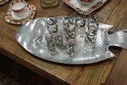 Large Vintage Fish-Shaped Hammered Metal Serving Tray