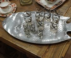Large Vintage Fish-Shaped Hammered Metal Serving Tray