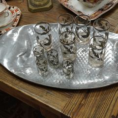 Large Vintage Fish-Shaped Hammered Metal Serving Tray