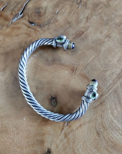 Bracelet Beautiful Silver Torque Bangle Cuff with Amethyst and peridot