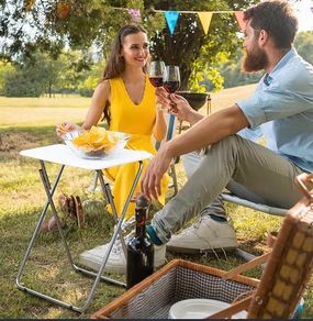 Foldable Outdoor Table for Drink Coffee - Lightweight Small Picnic Table for Camp - White Collapsible Kitchen Work Table