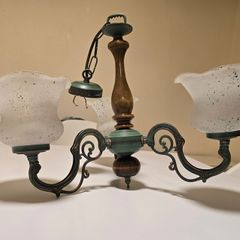 Vintage 3 Arm Ceiling Light  Chandelier  Glass Shades