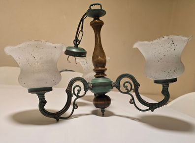 Vintage 3 Arm Ceiling Light  Chandelier  Glass Shades