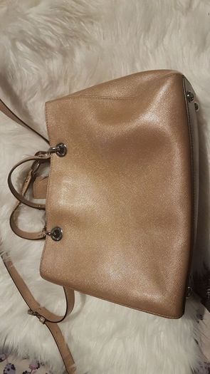 Gorgeous metallic light pink authentic Michael Kors leather cynthia satchel and jet set travel coin case both in colour "ballet"