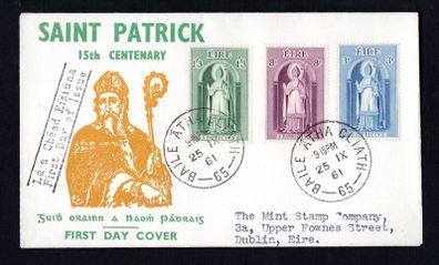 1961 Ireland St.Patrick Commemorative Stamps Illustrated Typed Addressed First Day Cover (FDC) with Baile Atha Cliath (Dublin) cancel