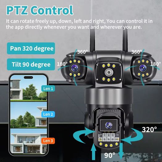 V380Pro 4G SIM GSM WiFi Security Camera 6K 12MP Three Lens Three Screen PTZ Panoramic Night Vision Video Surveillance CCTV