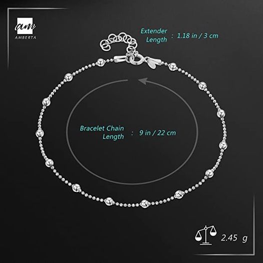 925 Sterling Silver Adjustable Anklet - Classic Chain Ankle Bracelets - 9" to 10" inch - Flexible Fit