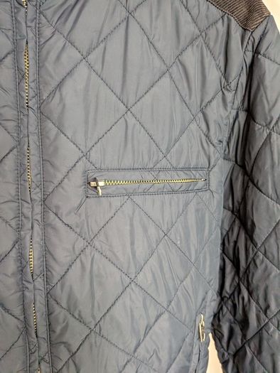 French Connection Mens Navy Quilted Jacket Size M Corduroy Elbow Patches FCUK