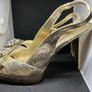 Stunning Luciano Barachini antique-gold high heels with crystal detailing Image 2