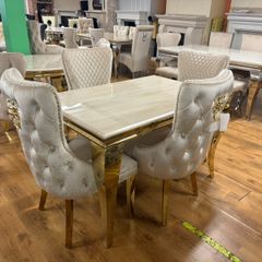 Gold Marble Kitchen Dining Table With 6 Chairs