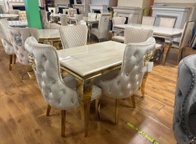 Gold Marble Kitchen Dining Table With 6 Chairs