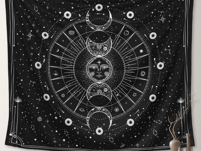 Tapestry for Bedroom Aesthetic, Sun Moon Star Large Astrology Wall Hanging, Black White Psychedelic Room Decorations (130x150cm)