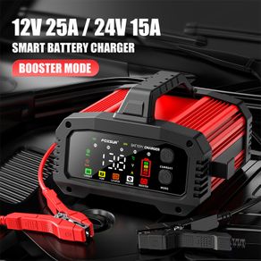 FOXSUR FPT-250 25A Battery Charger 12V/24V | Lithium, Lead-Acid, EFB, Car/Motorcycle,  Jump Start