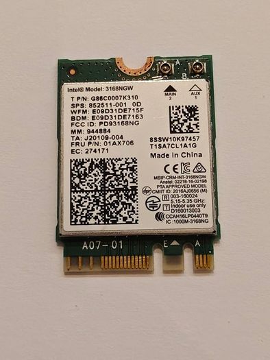Intel 3168NGW Dual Band Wireless-AC 3168 PCI-Express 802.11ac WLAN Bluetooth 4.2 WiFi Card G86C0007K310