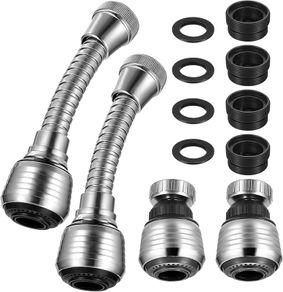 4 Pcs Kitchen Tap Spray Head Adapter, Universal Kitchen Tap Extension for Kitchen Tap, Bathroom Kitchen Sink Faucet Extender Tap Aerator, Flexible 360 Swivel for Kitchen Tap, 2 Modes/2 Long+2 Short