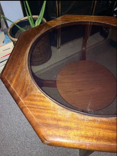 Mid Century Octagonal Coffee Table with Glass Top