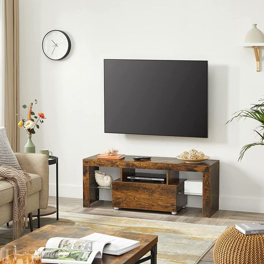 TV Cabinet with Drawer Glass Shelves for TVs up to 55 Inches Vintage Brown