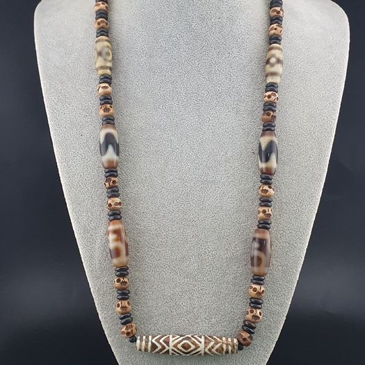 Antique Burmese Pumtek Pyu & Himalayan Tibetan Agate with Skull Shape Beads Necklace