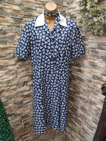 Vintage 1970s 1980s Classy navy white Shirt dress matching neck tie  Postage included