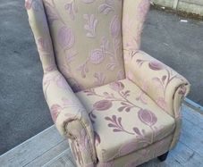 Wingback Armchair Excellent Condition  Beige Purple Floral Pattern