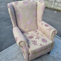 Wingback Armchair Excellent Condition  Beige Purple Floral Pattern