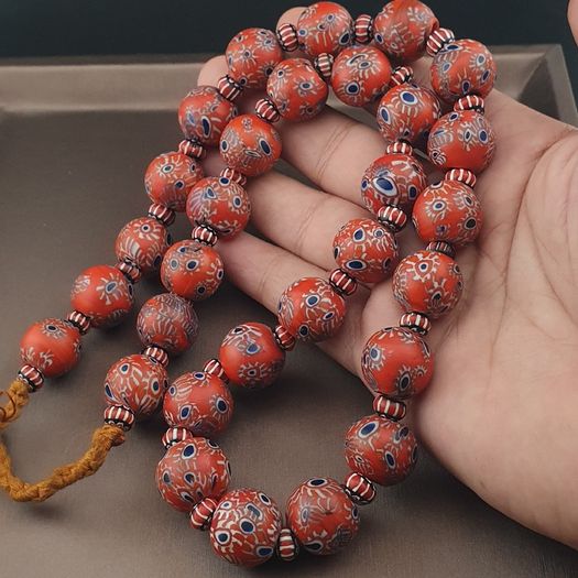 Antique Venetian Style Millefiori & Chevron Glass Beads Strands Necklace